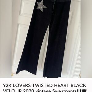 Black Velour twisted heart Y2K Sweatpants with Star Detail